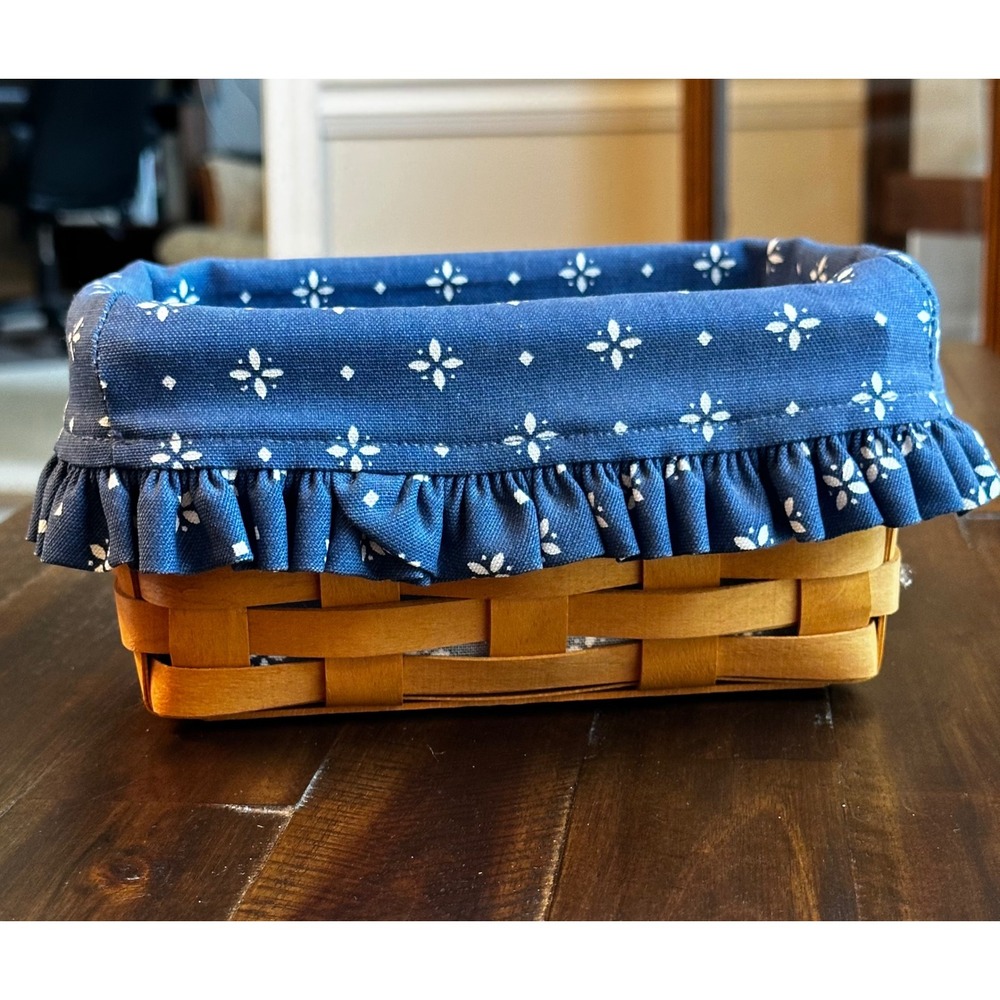 Longaberger Classic Address Basket 18546 Blue Floral Liner Handwoven Wood 1998